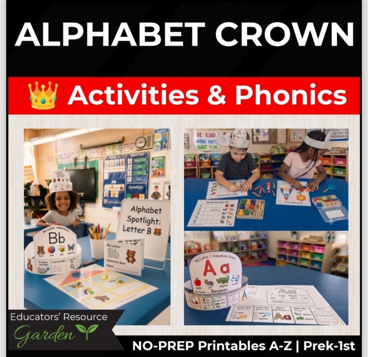 Alphabet Crowns A-Z with Mini Books | Letter Recognition & Beginning Sounds