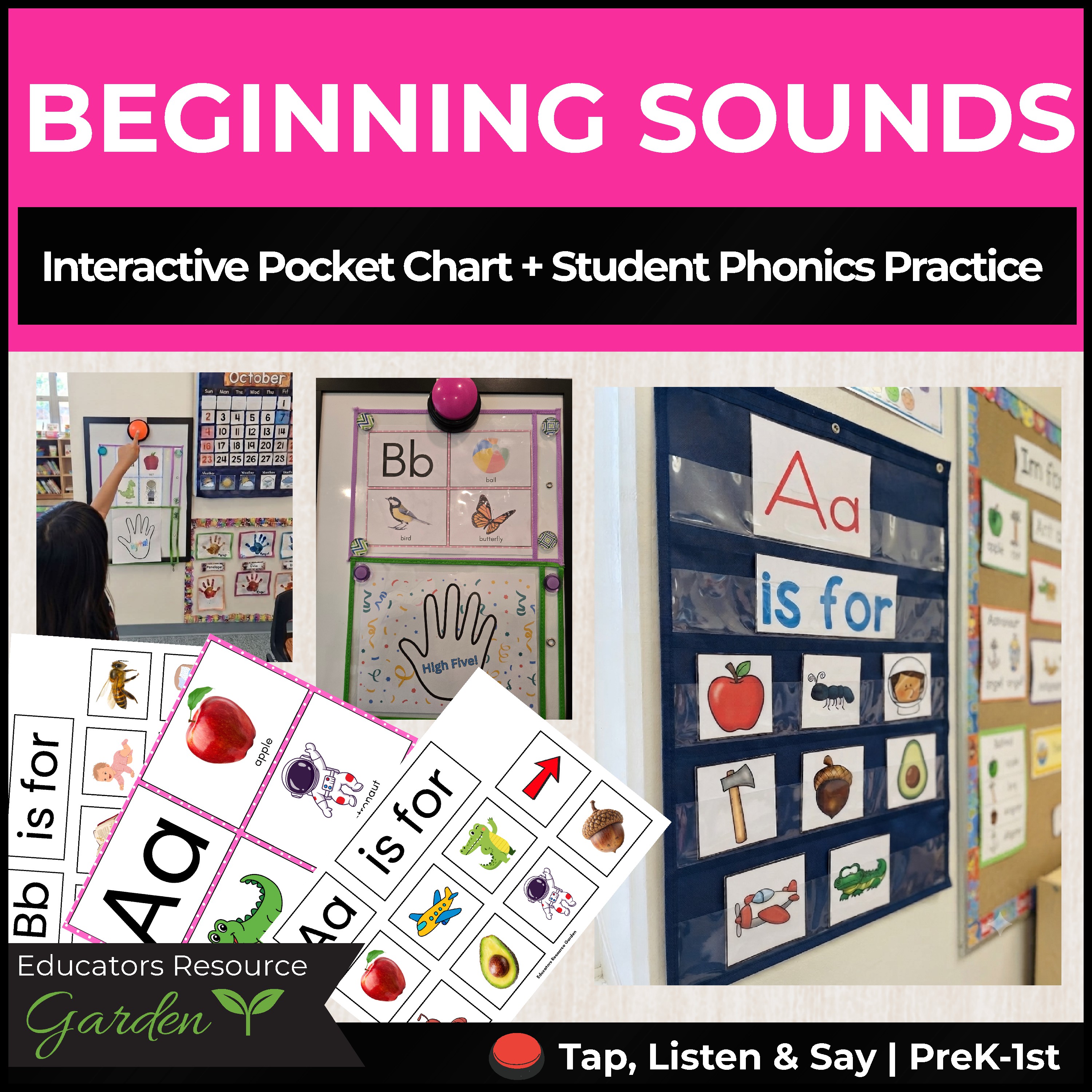 Beginning Sounds Tap, Listen & Say | Interactive Pocket Chart & Phonics practice