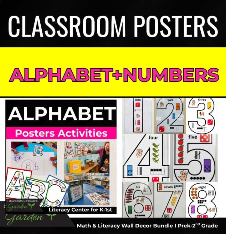 Alphabet & Number Posters Classroom BundleI Back to School Math & Literacy Wall