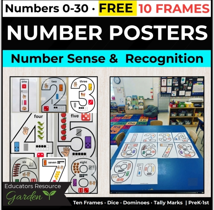 Number Posters 0–30 | Number Sense, Recognition & Counting & | Classroom Deco