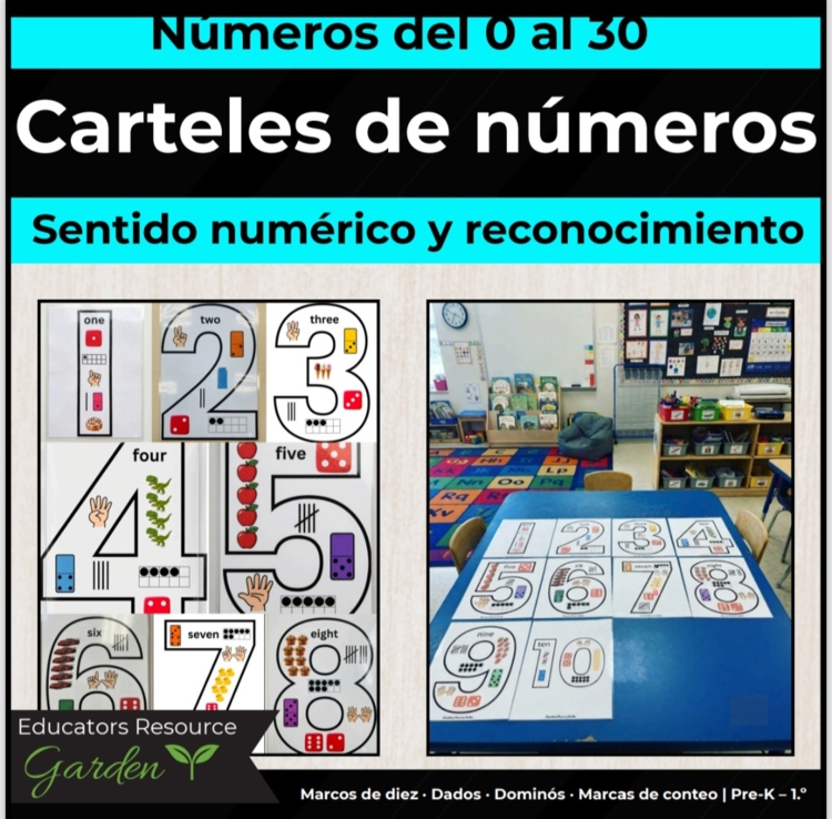 Spanish Number Posters 0–30 | Number Sense, Recognition & Counting & | Deco