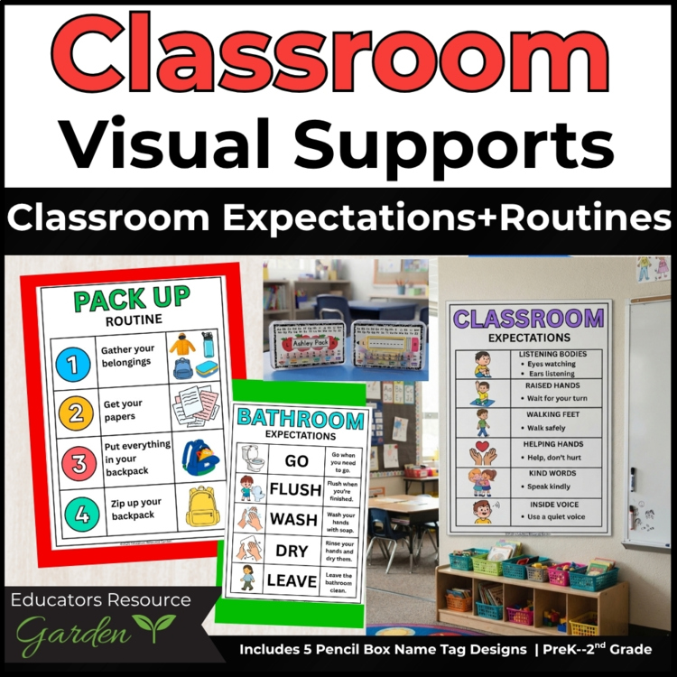 Classroom Visual Supports |  Expectations & Routines I Pencil Box Name Tags