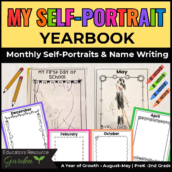 Monthly Self-Portrait Yearbook & Name Writing | Year-Long Self-Portrait Journal