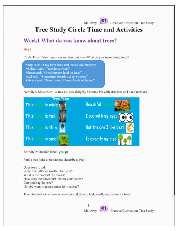 Tree Study(Circle Time and Activities)--Creative Curriculum